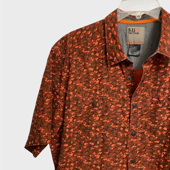 5.11 Tactical Micro Camo Shirt Men's Size L Orange Short Sleeve Snap Button - Picture 5 of 16